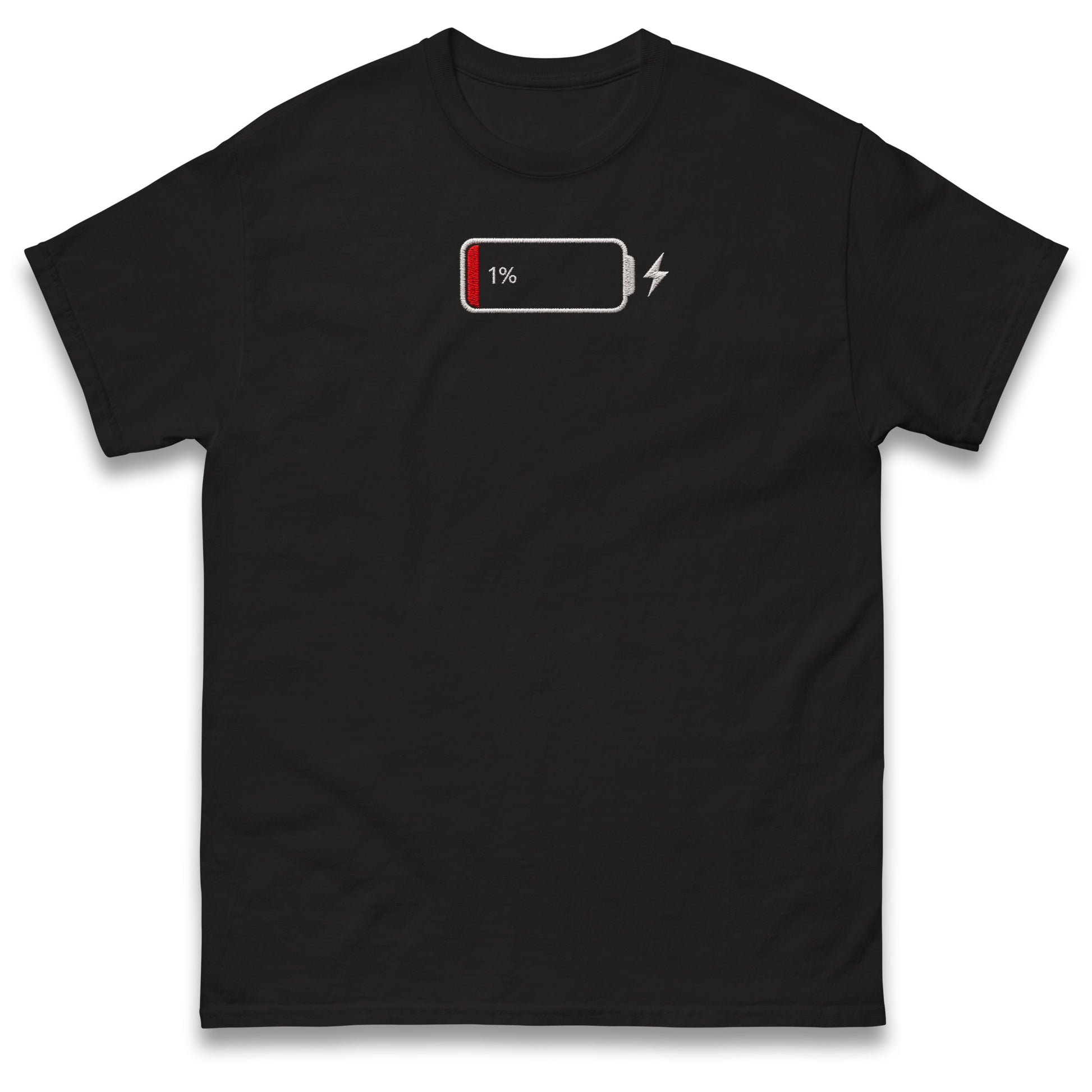 Low Battery T Shirt Funny Tech Humour 1% Charged Phone Design Top