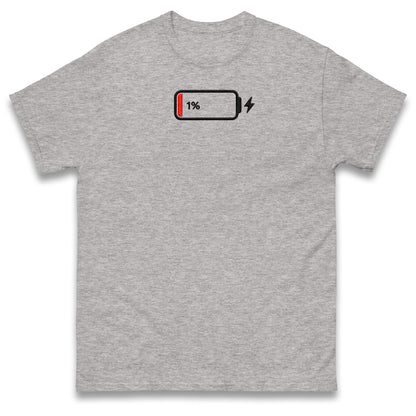 Low Battery T Shirt Funny Tech Humour 1% Charged Phone Design Top