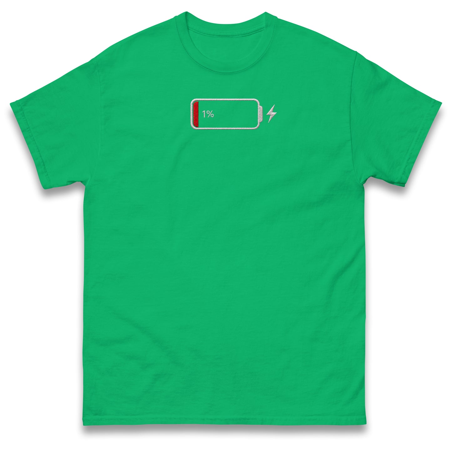 Low Battery T Shirt Funny Tech Humour 1% Charged Phone Design Top