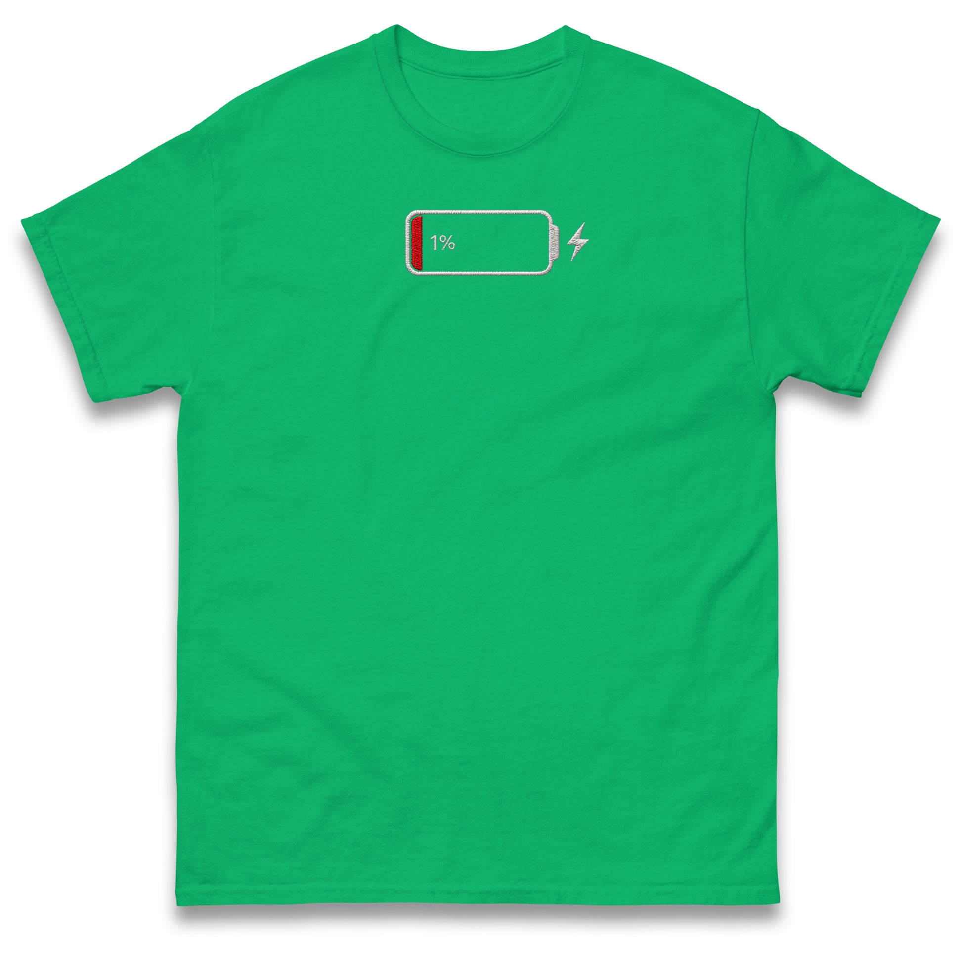 Low Battery T Shirt Funny Tech Humour 1% Charged Phone Design Top