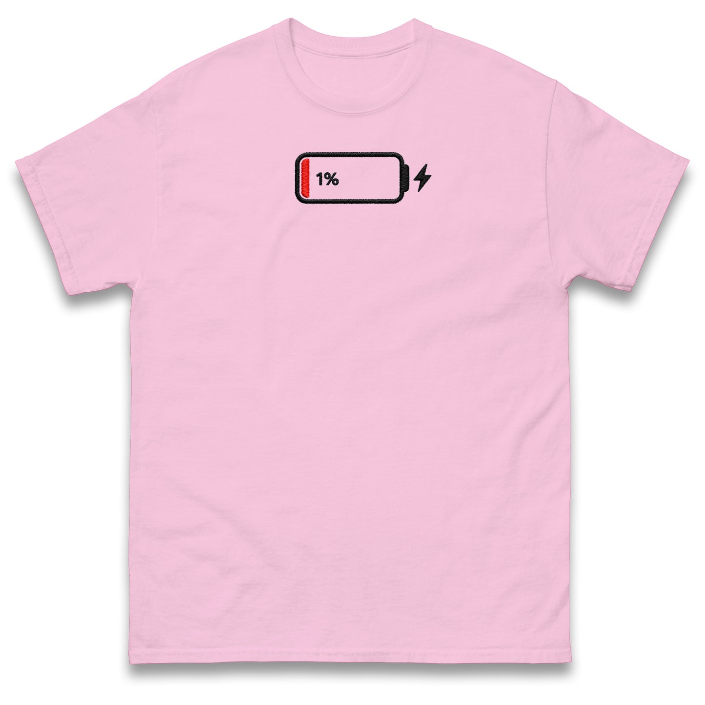 Low Battery T Shirt Funny Tech Humour 1% Charged Phone Design Top