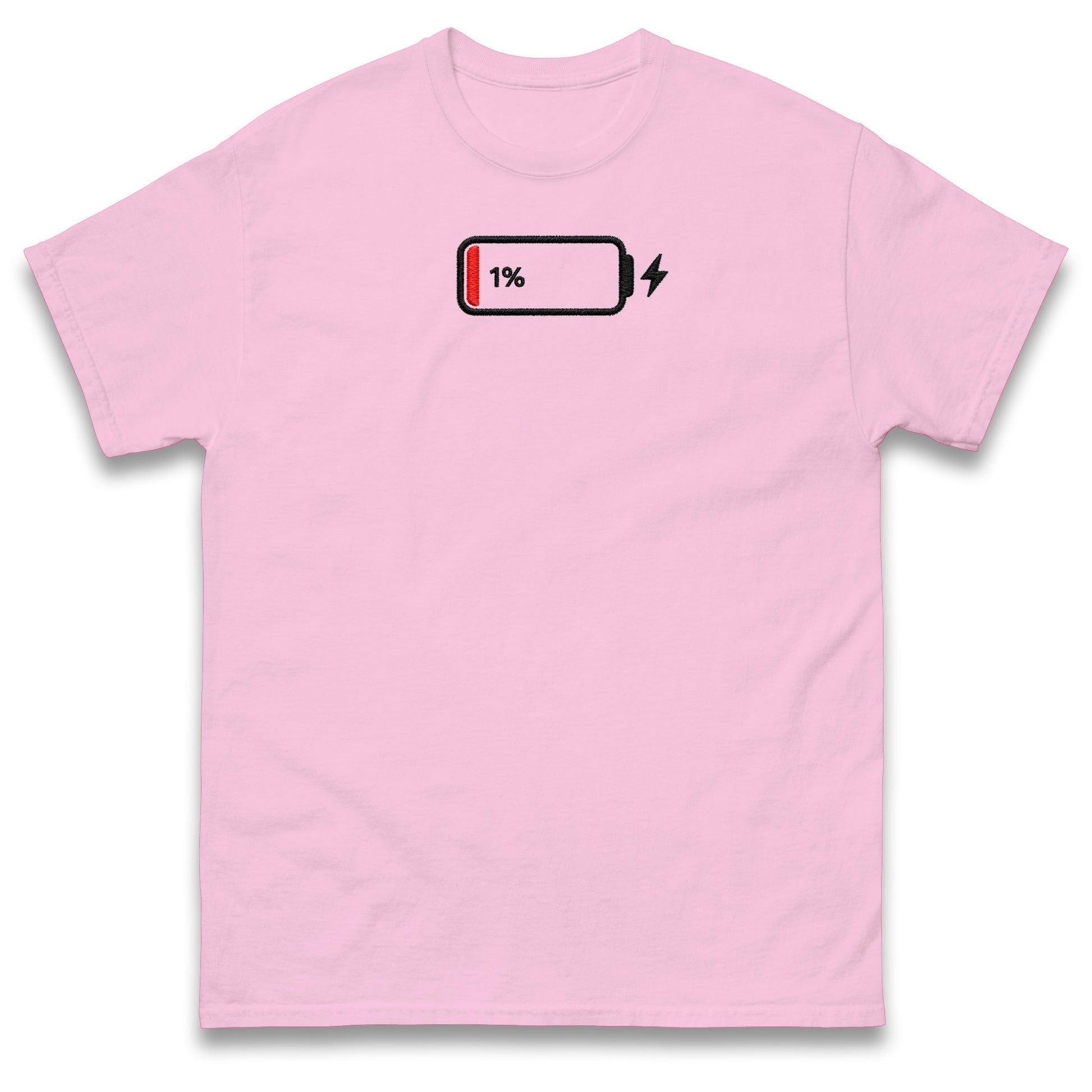 Low Battery T Shirt Funny Tech Humour 1% Charged Phone Design Top