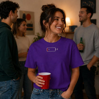 Low Battery T Shirt Funny Tech Humour 1% Charged Phone Design Top