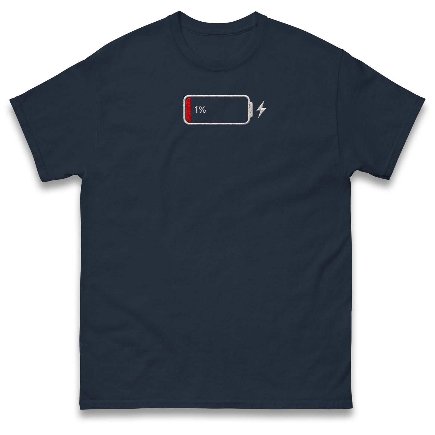 Low Battery T Shirt Funny Tech Humour 1% Charged Phone Design Top
