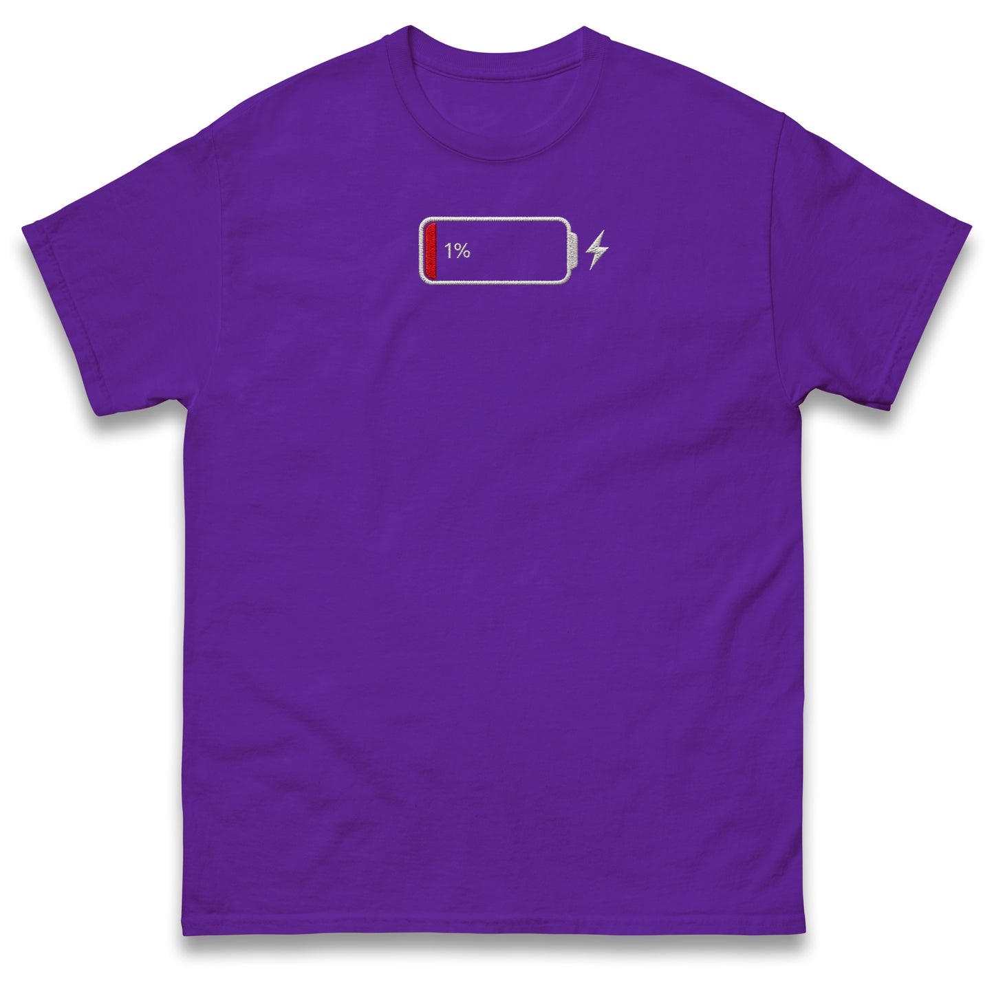 Low Battery T Shirt Funny Tech Humour 1% Charged Phone Design Top