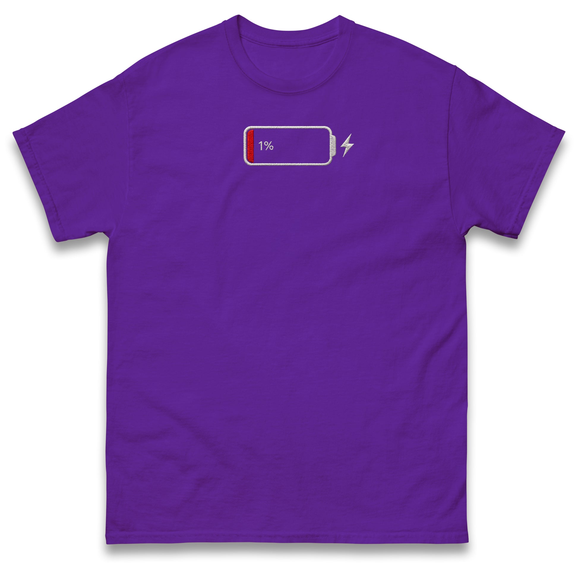 Low Battery T Shirt Funny Tech Humour 1% Charged Phone Design Top
