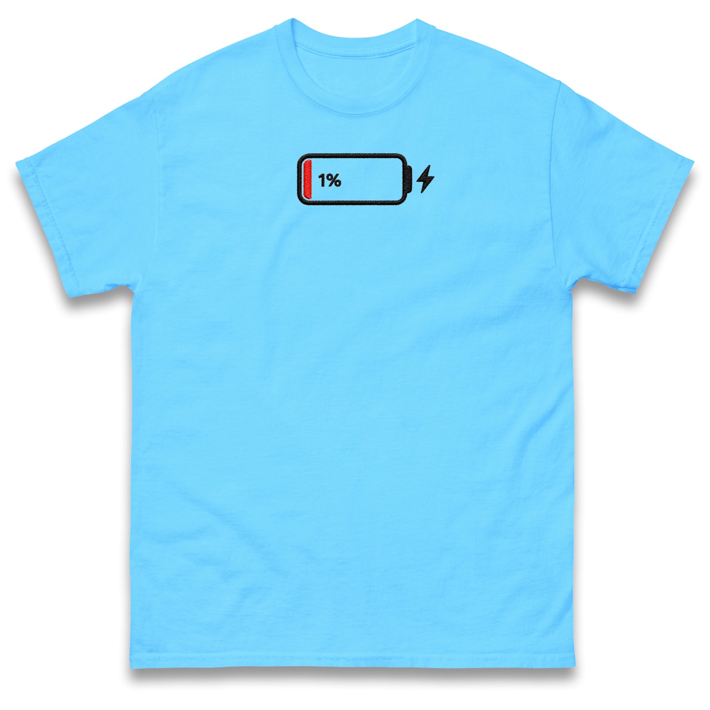 Low Battery T Shirt Funny Tech Humour 1% Charged Phone Design Top