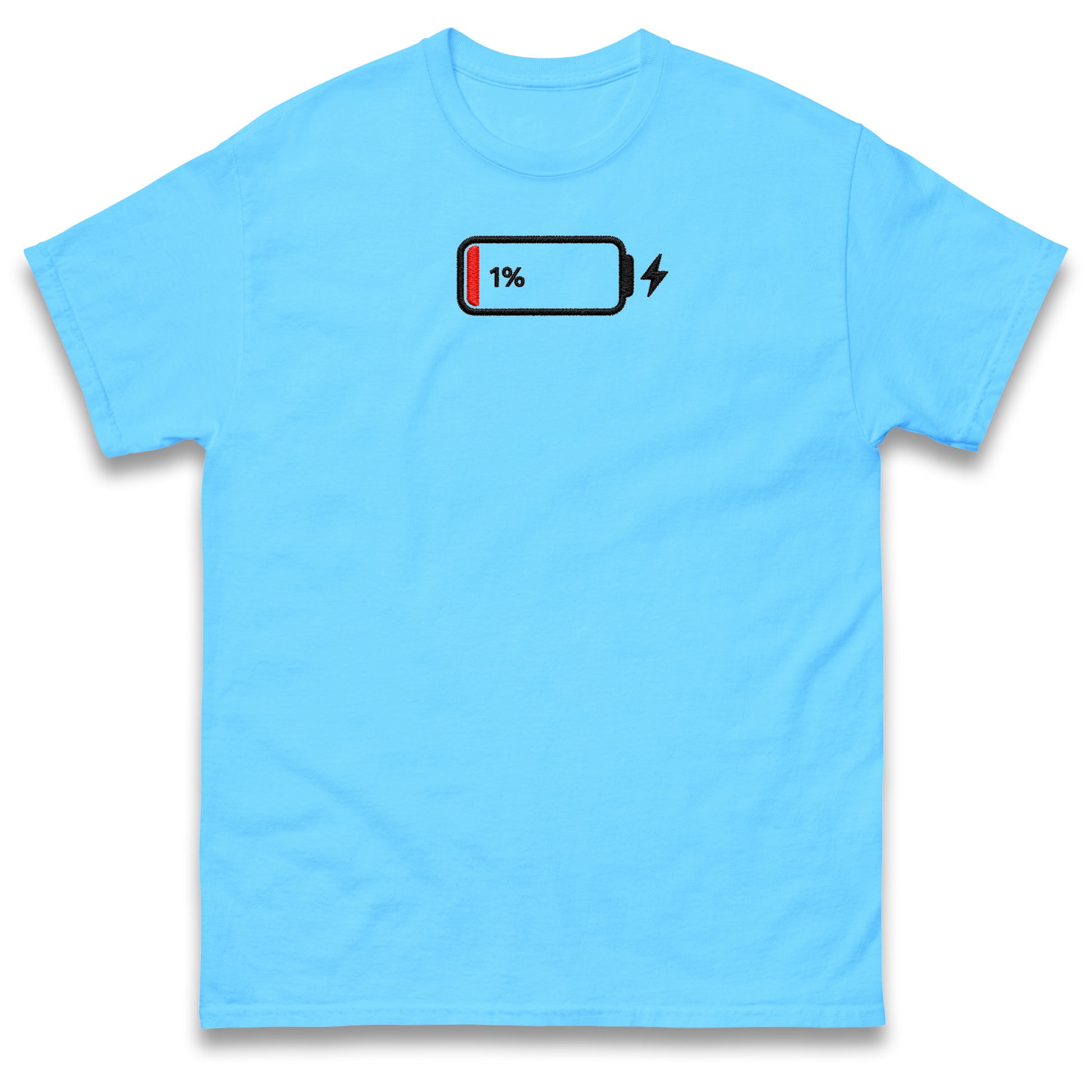 Low Battery T Shirt Funny Tech Humour 1% Charged Phone Design Top