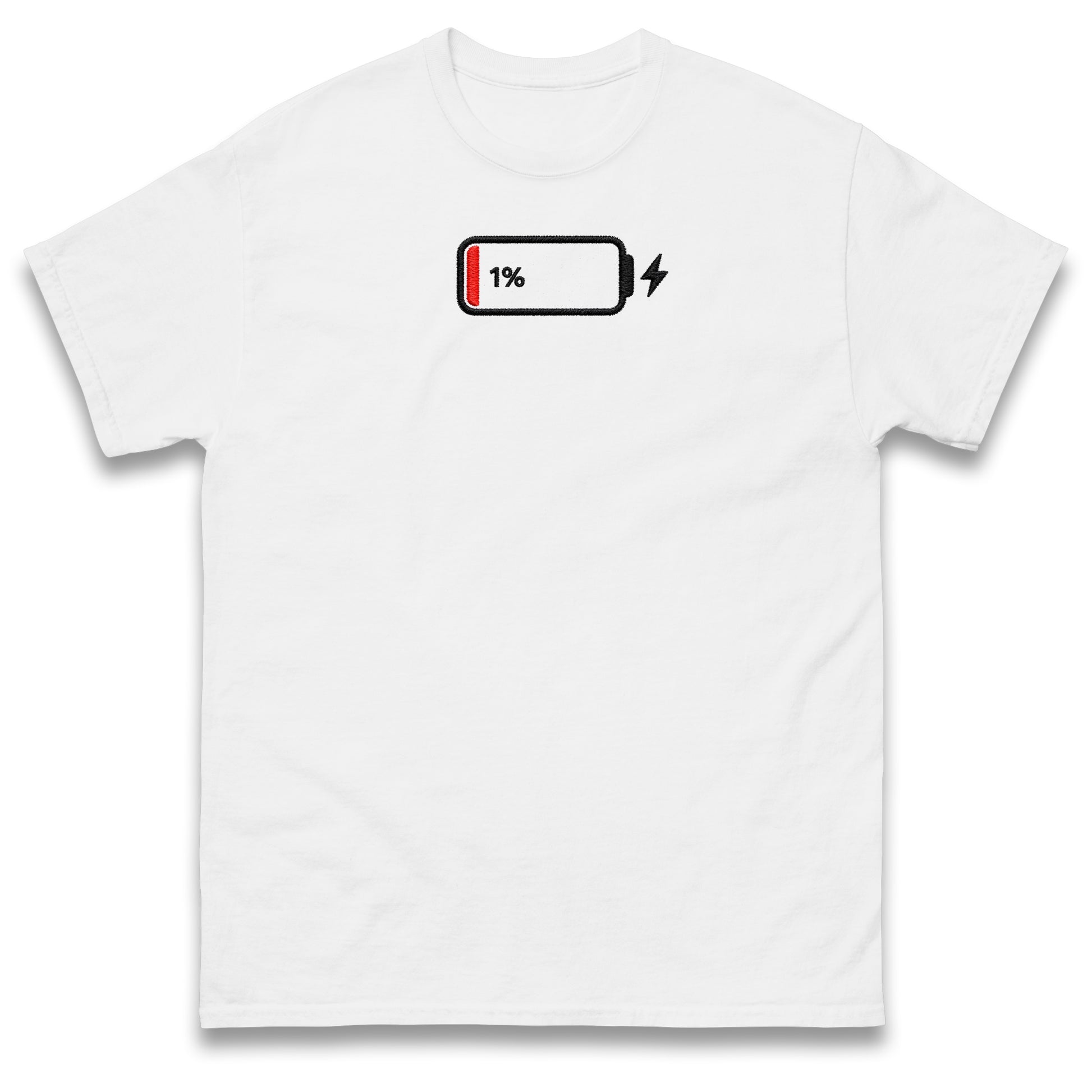 Low Battery T Shirt Funny Tech Humour 1% Charged Phone Design Top