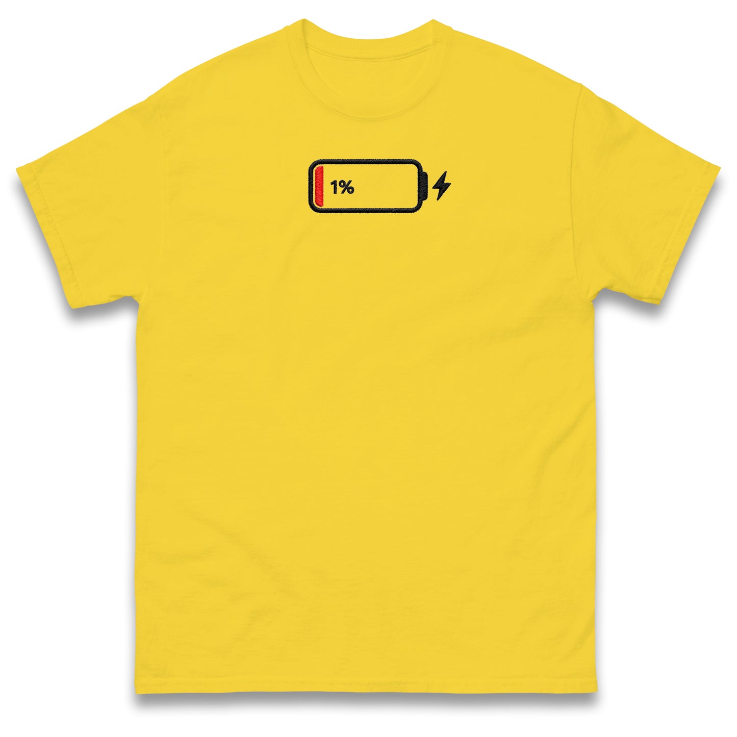Low Battery T Shirt Funny Tech Humour 1% Charged Phone Design Top