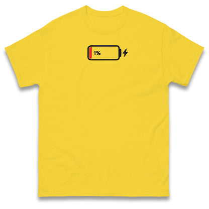Low Battery T Shirt Funny Tech Humour 1% Charged Phone Design Top