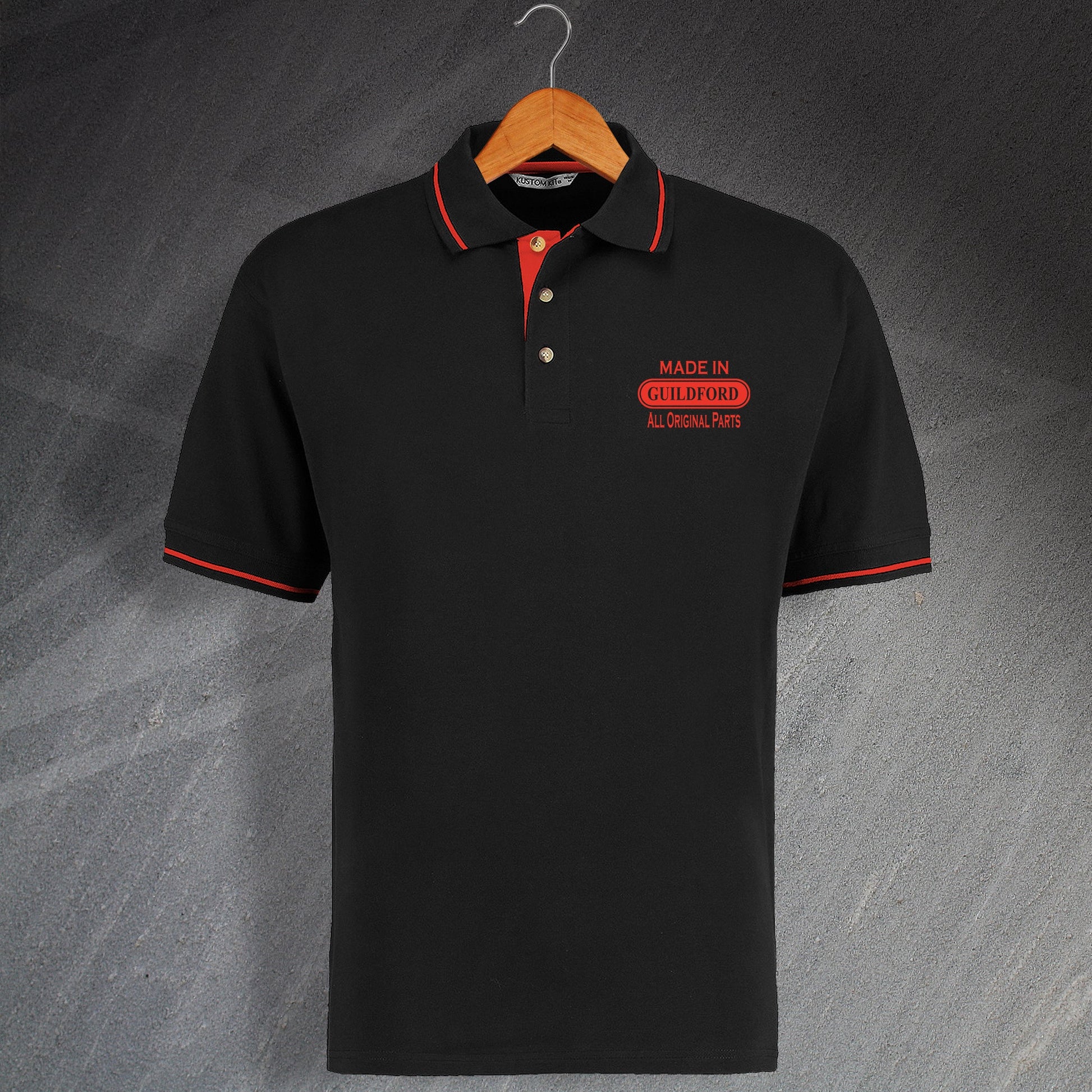 Made In Guildford All Original Parts Unisex Embroidered Contrast Polo Shirt