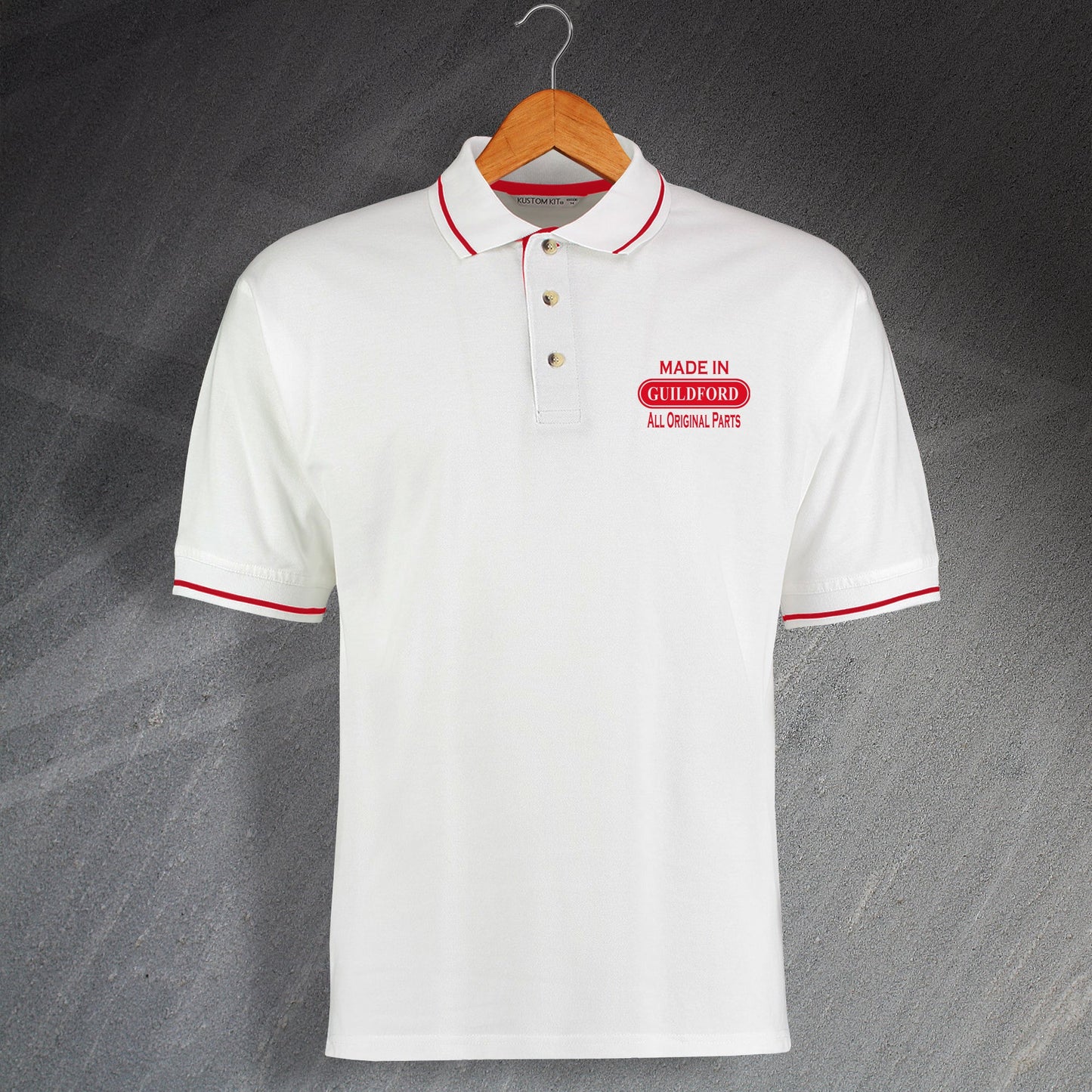 Made In Guildford All Original Parts Unisex Embroidered Contrast Polo Shirt
