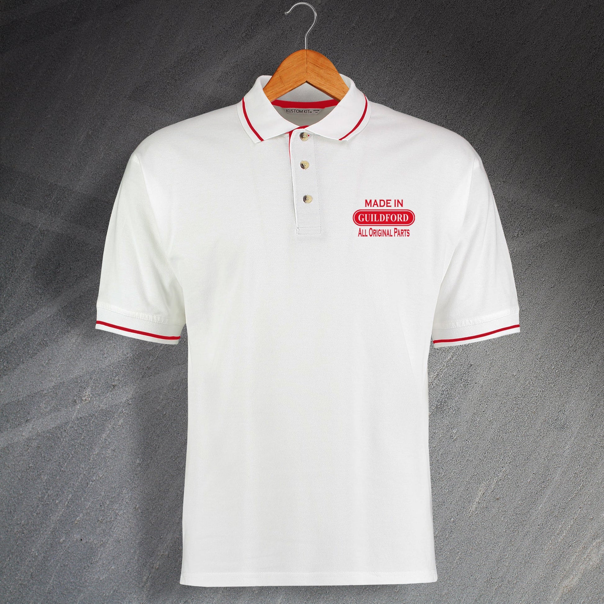 Made In Guildford All Original Parts Unisex Embroidered Contrast Polo Shirt