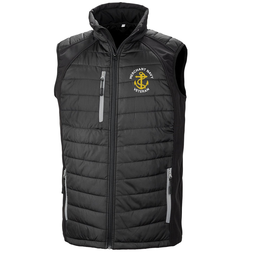 Merchant Navy Veteran Anchor Embroidered Compass Padded Softshell Gilet