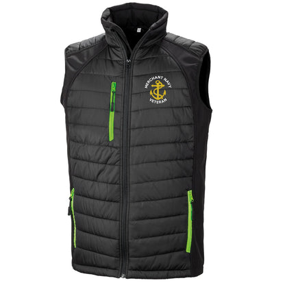 Merchant Navy Veteran Anchor Embroidered Compass Padded Softshell Gilet