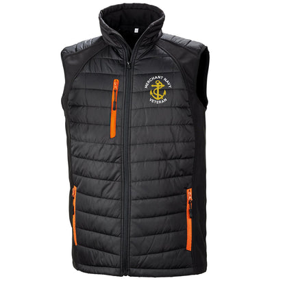 Merchant Navy Veteran Anchor Embroidered Compass Padded Softshell Gilet