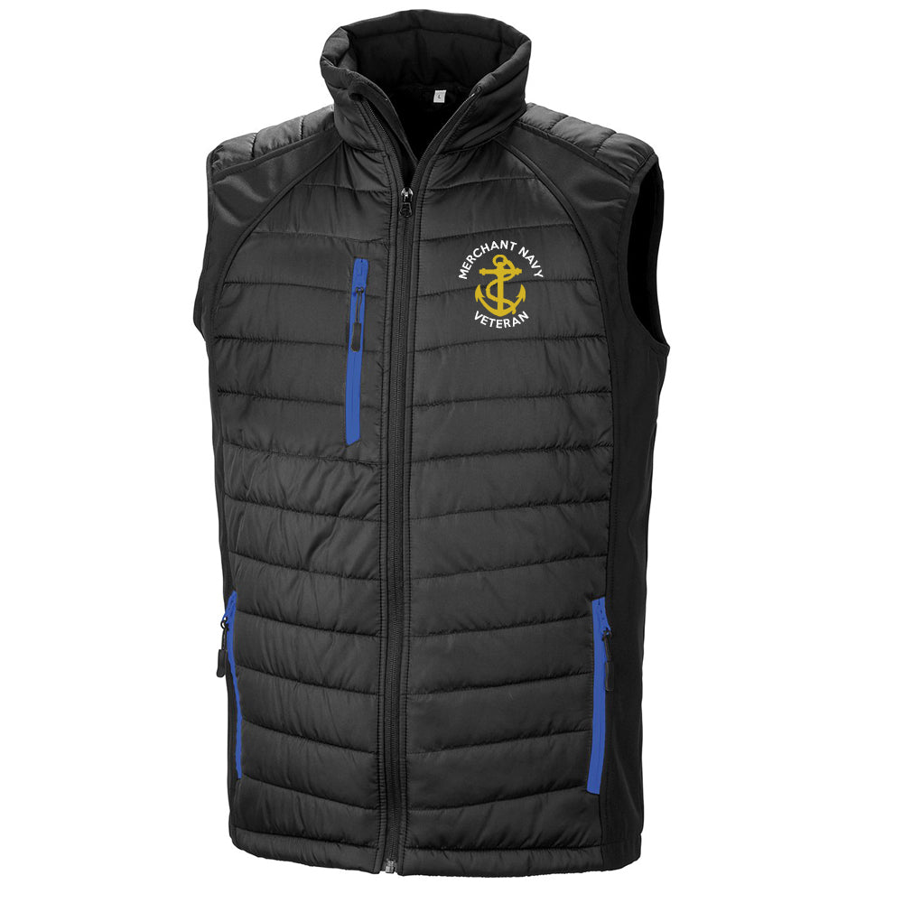 Merchant Navy Veteran Anchor Embroidered Compass Padded Softshell Gilet