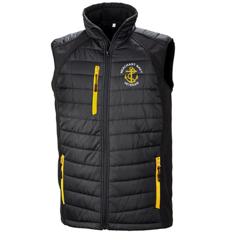 Merchant Navy Veteran Anchor Embroidered Compass Padded Softshell Gilet