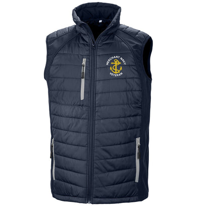 Merchant Navy Veteran Anchor Embroidered Compass Padded Softshell Gilet