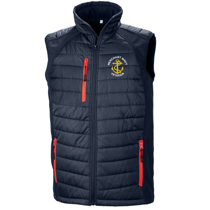Merchant Navy Veteran Anchor Embroidered Compass Padded Softshell Gilet