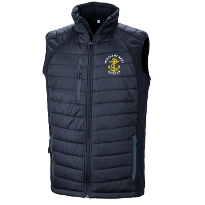 Merchant Navy Veteran Anchor Embroidered Compass Padded Softshell Gilet