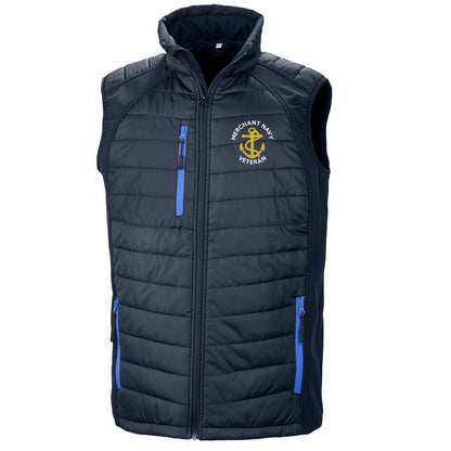 Merchant Navy Veteran Anchor Embroidered Compass Padded Softshell Gilet