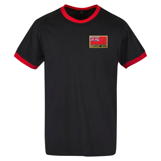 Merchant Navy Red Ensign Embroidered Ringer Shirt