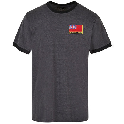 Merchant Navy Red Ensign Embroidered Ringer Shirt