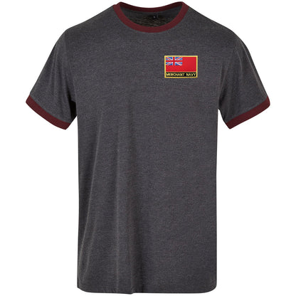 Merchant Navy Red Ensign Embroidered Ringer Shirt