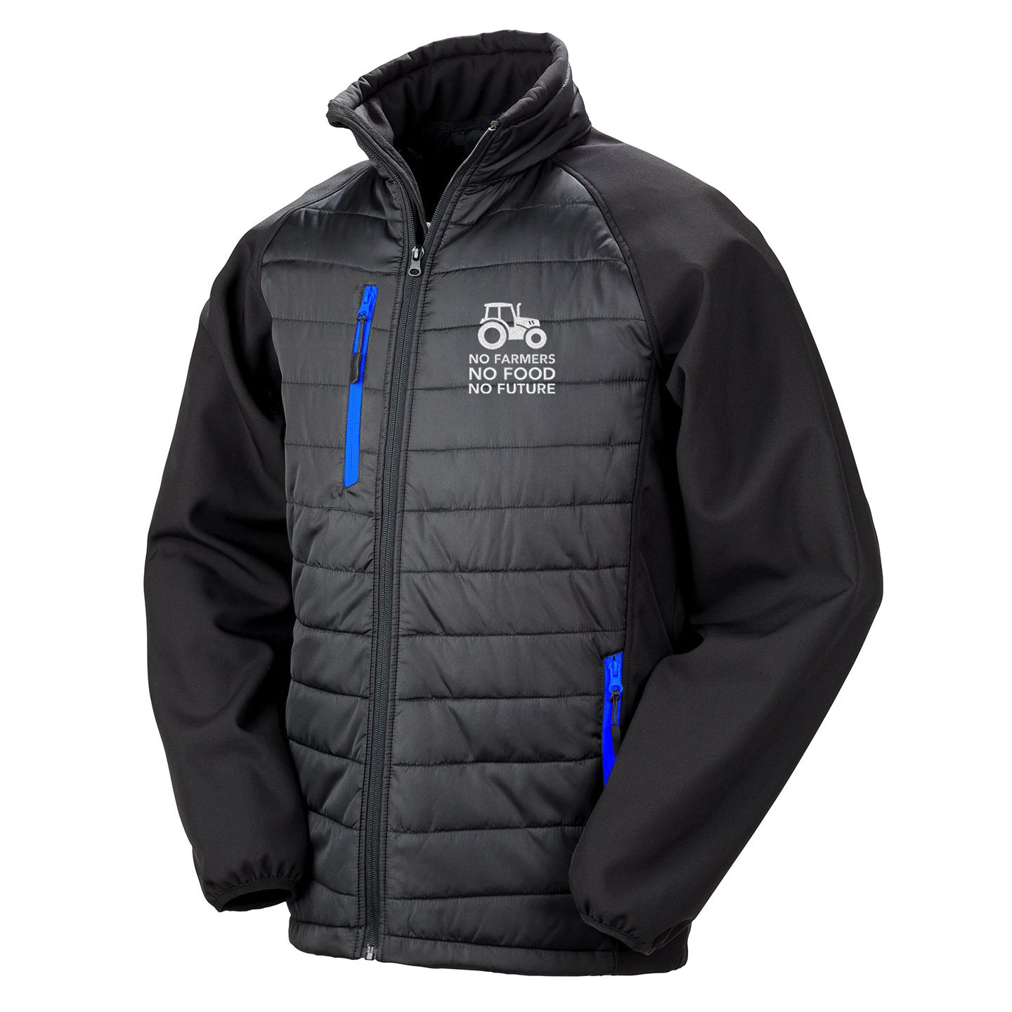 No Farmers No Food No Future Embroidered Compass Padded Softshell Jacket