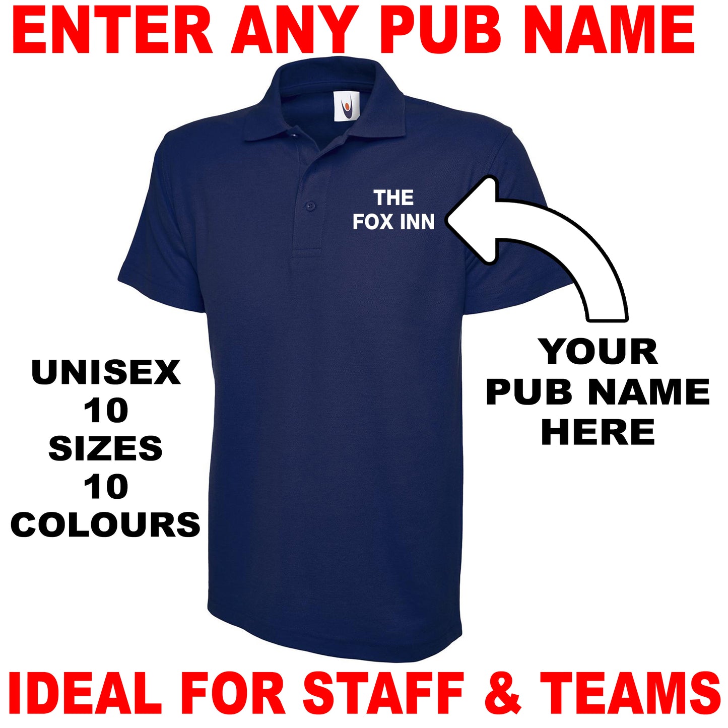 Personalised Pub Embroidered Classic Unisex Polo Shirt