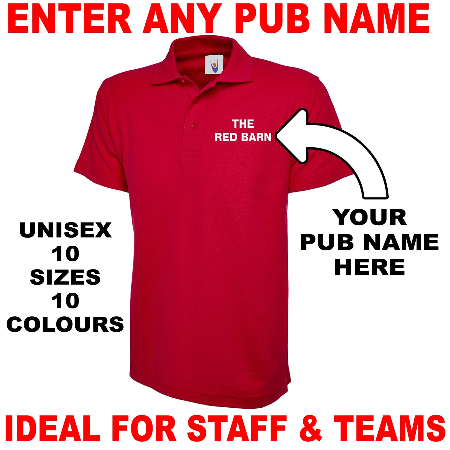Personalised Pub Embroidered Classic Unisex Polo Shirt