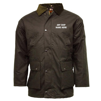 Personalised Royal Navy Ship Padded Wax Jacket with any Ship Name