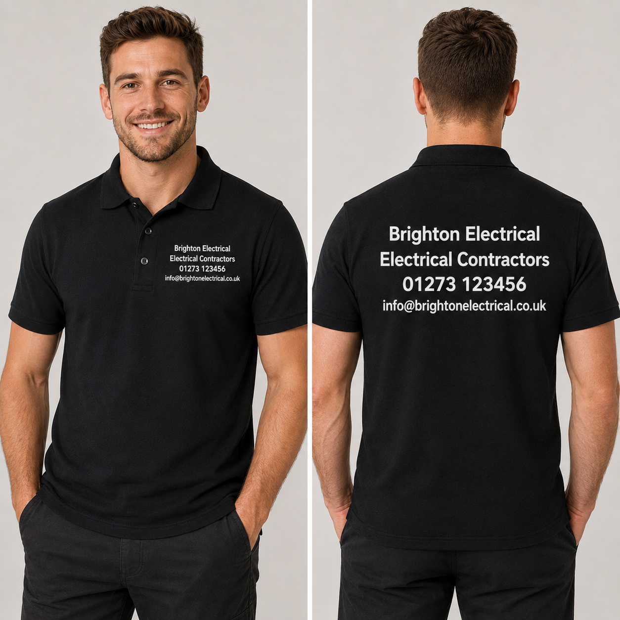 Personalised Workwear Classic Polo Shirt Printed with Your Company Details on Front and Back