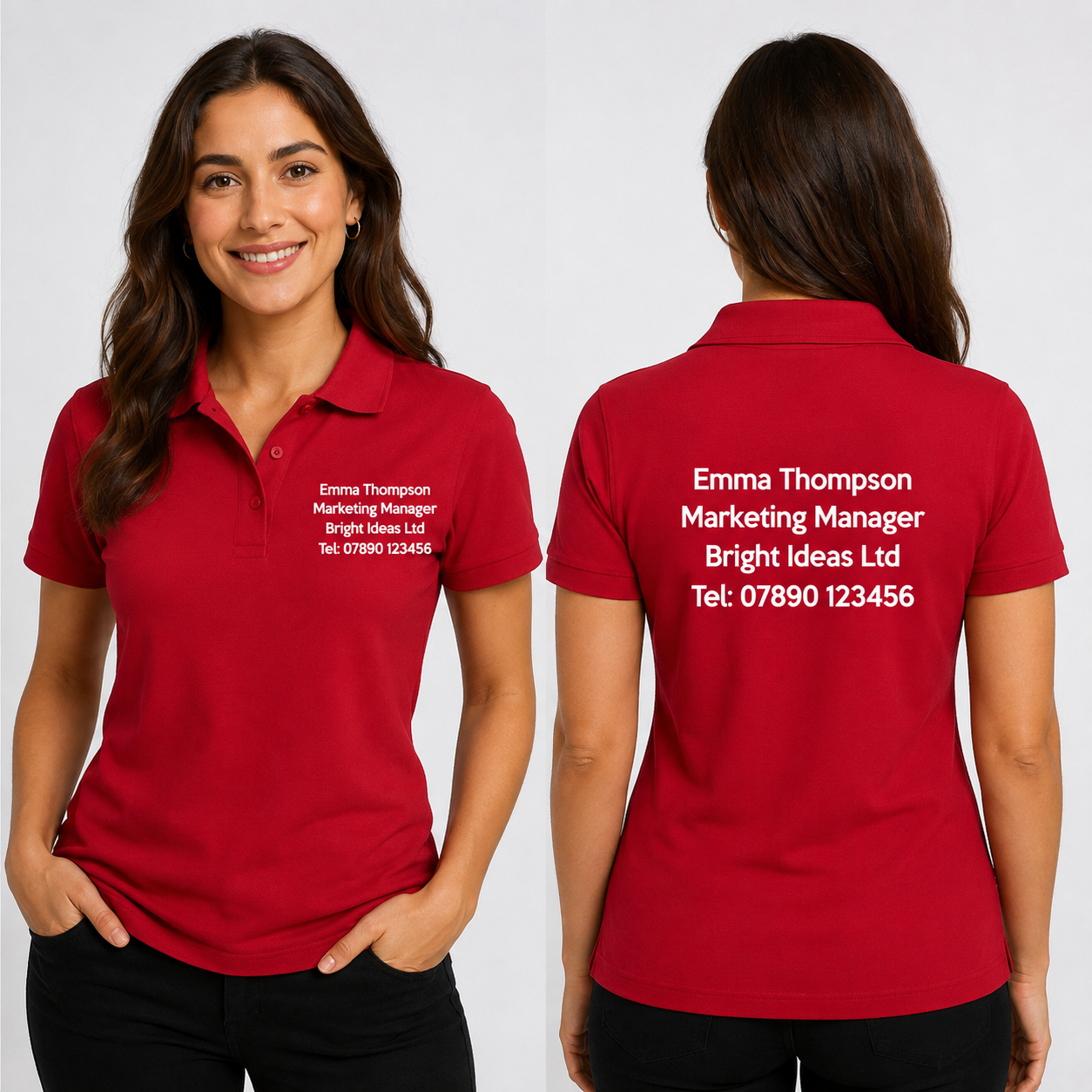 Personalised Workwear Classic Polo Shirt Printed with Your Company Details on Front and Back