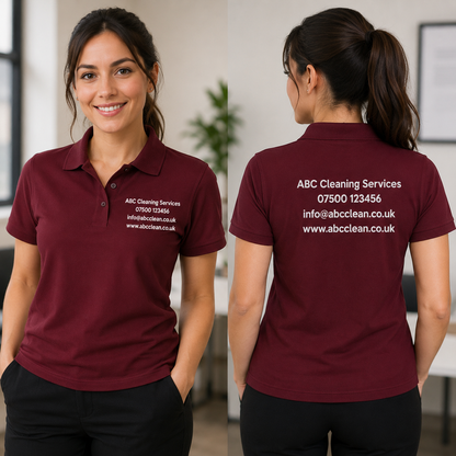 Personalised Workwear Classic Polo Shirt Printed with Your Company Details on Front and Back