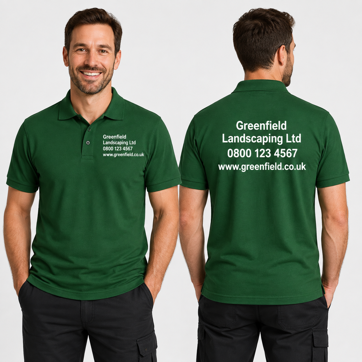 Personalised Workwear Classic Polo Shirt Printed with Your Company Details on Front and Back