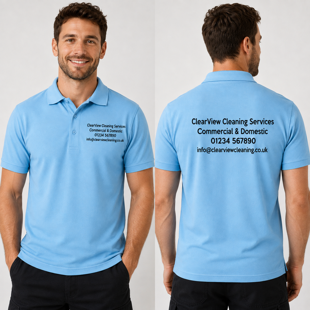 Personalised Workwear Classic Polo Shirt Printed with Your Company Details on Front and Back