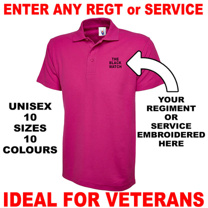Personalised Military Embroidered Classic Polo Shirt Embroidered with any Regiment or Service