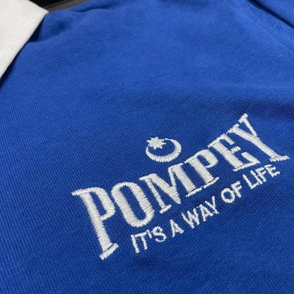 Pompey It's a Way of Life Embroidered Long Sleeve Football Shirt - Royal Blue White XS