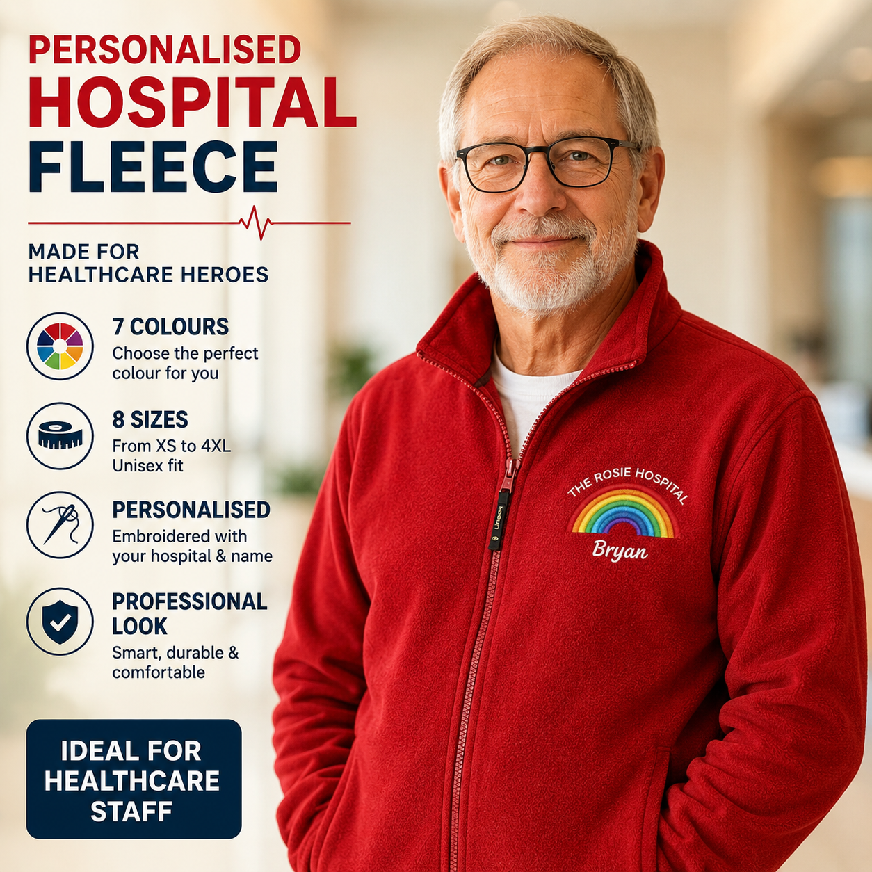 Rainbow Fleece Personalised Uniform Staff Embroidered Hospital Name Medical Fleece Student Nurse Fleece