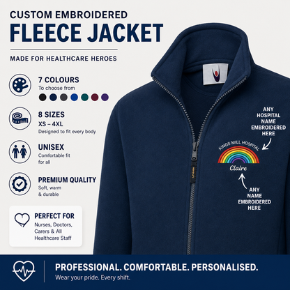 Rainbow Fleece Personalised Uniform Staff Embroidered Hospital Name Medical Fleece Student Nurse Fleece