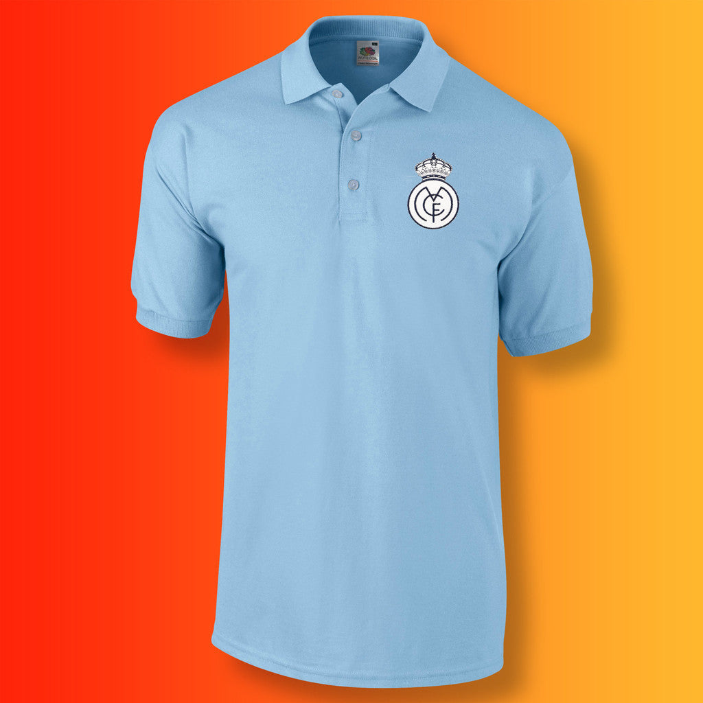 Retro Real Polo Shirt with Embroidered Badge Sky Blue