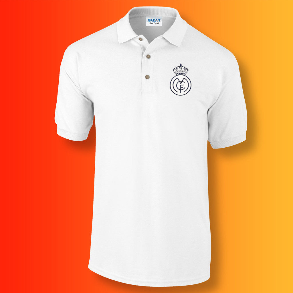 Retro Real Polo Shirt with Embroidered Badge White