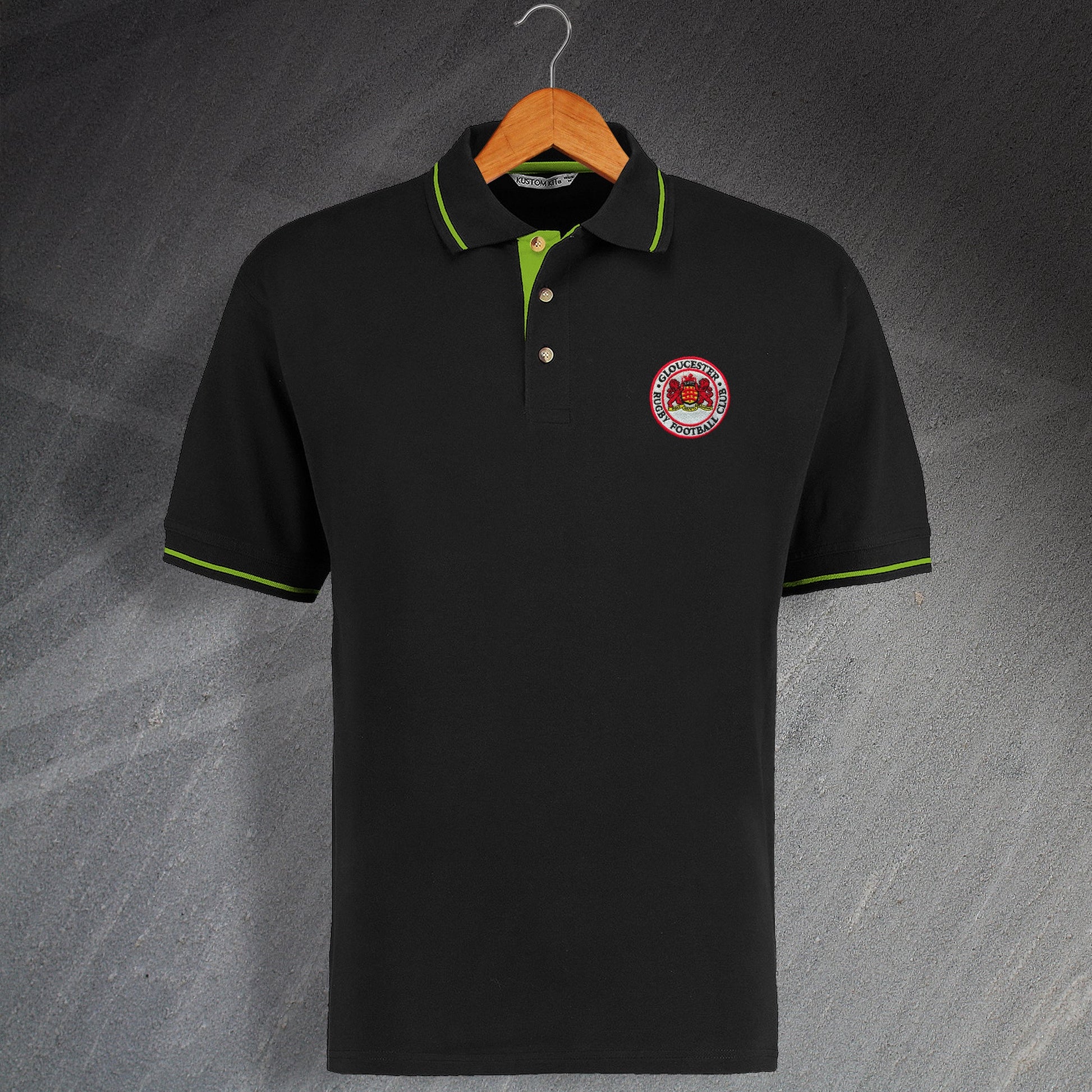 Retro Gloucester RFC Embroidered Contrast Polo Shirt
