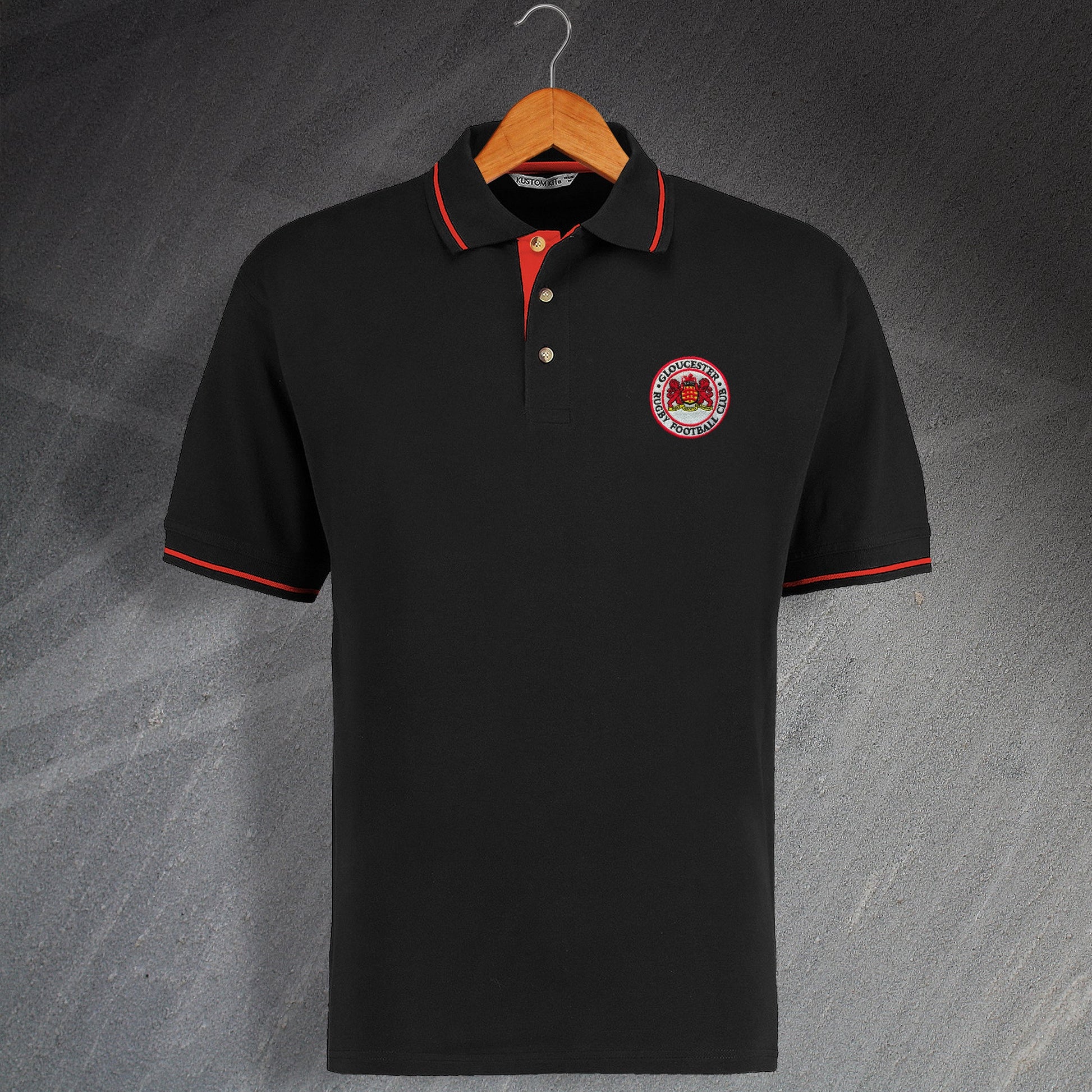 Retro Gloucester RFC Embroidered Contrast Polo Shirt