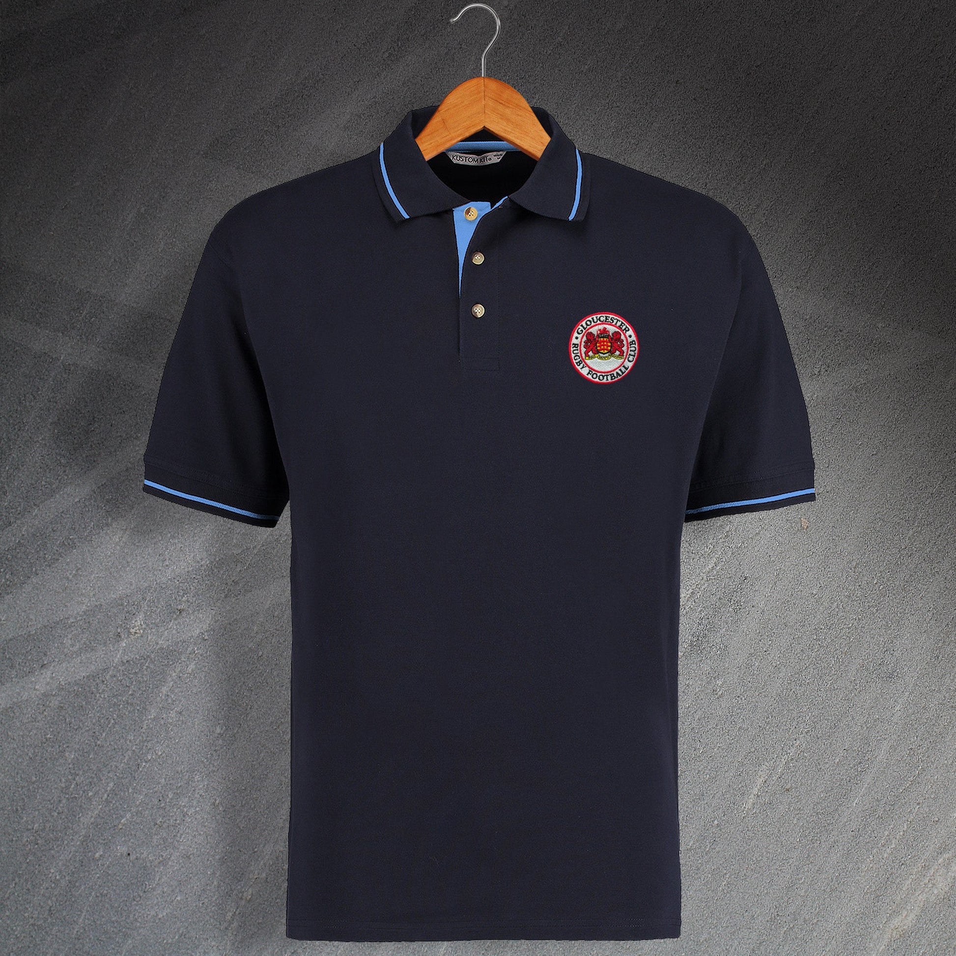 Retro Gloucester RFC Embroidered Contrast Polo Shirt