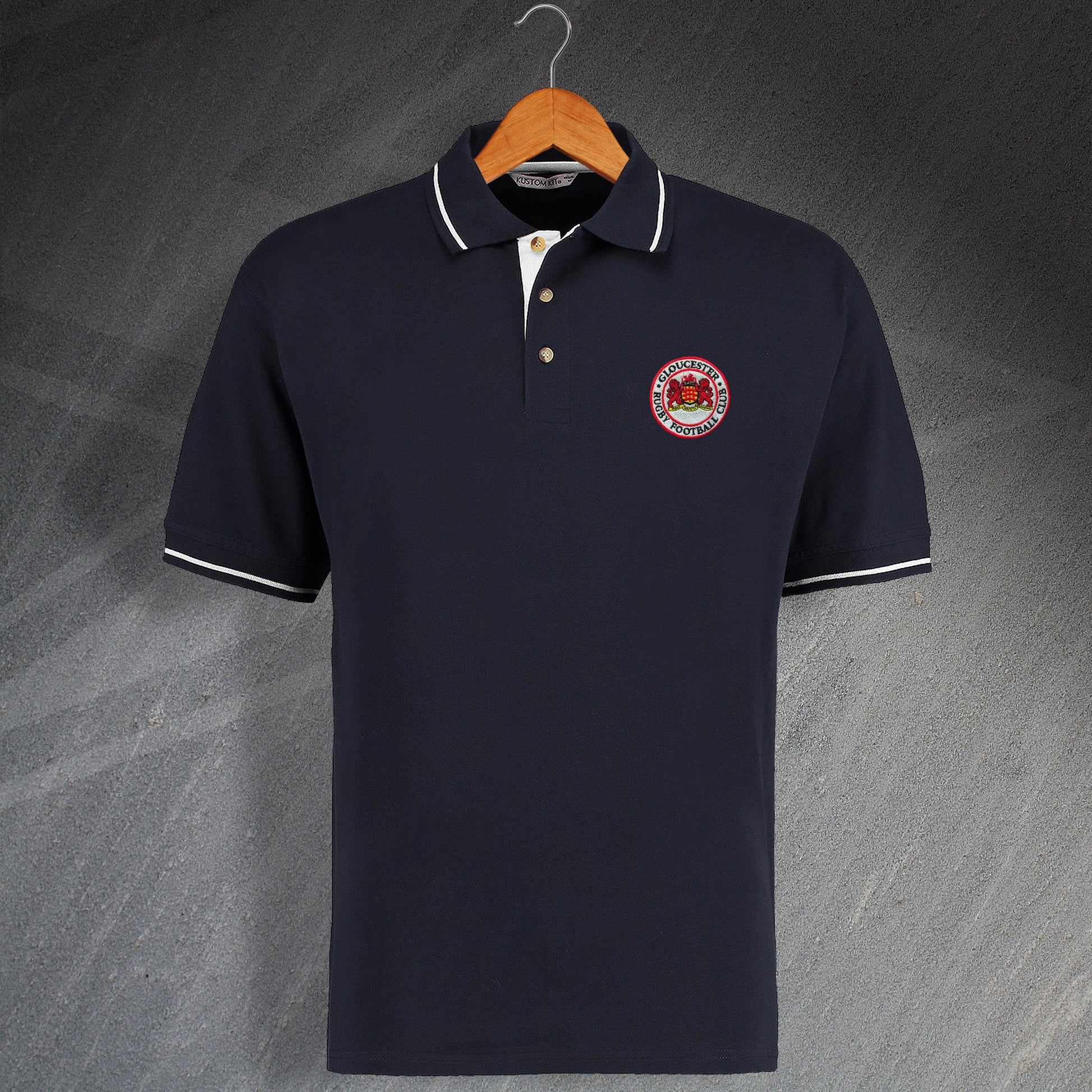 Retro Gloucester RFC Embroidered Contrast Polo Shirt