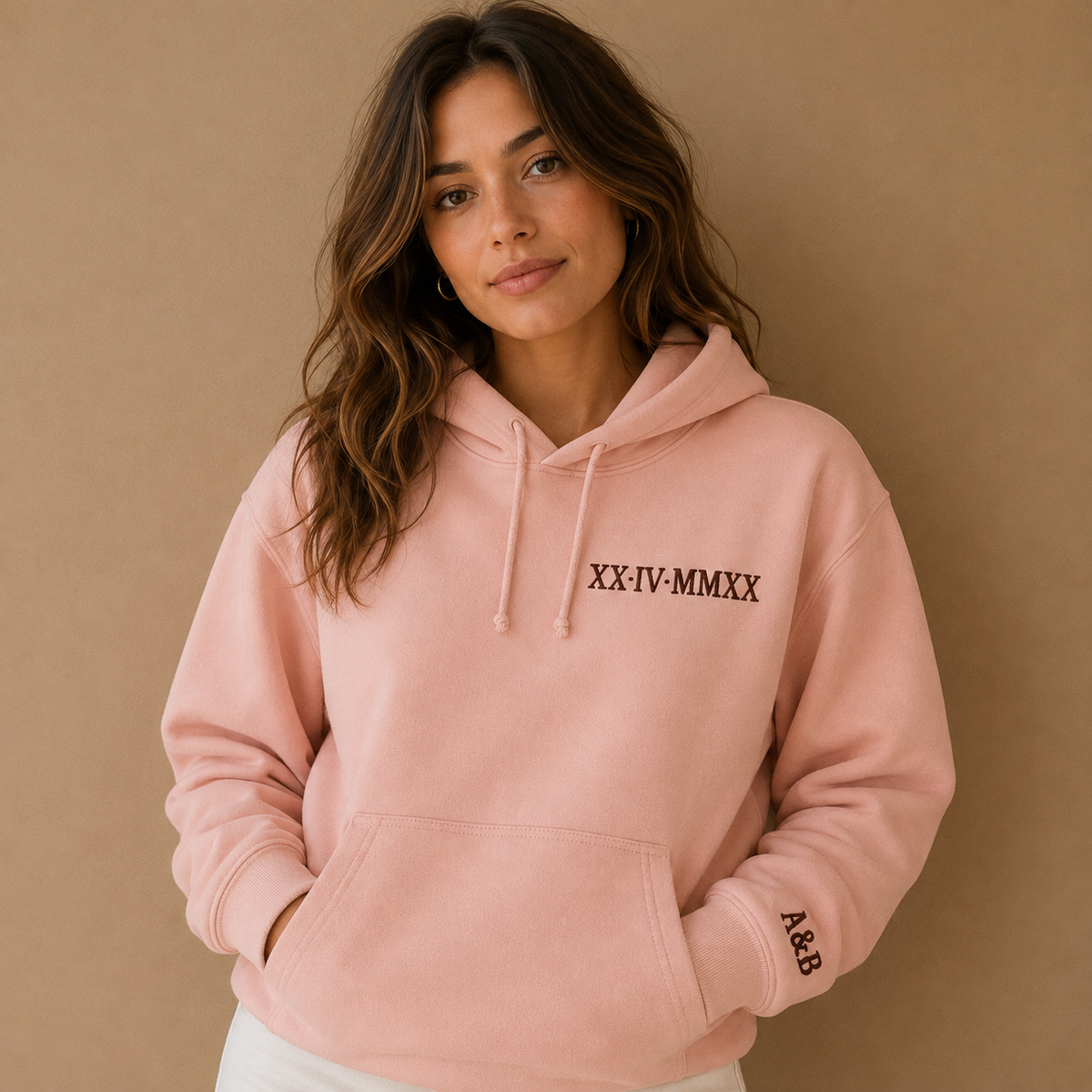 Roman Numeral Embroidered Matching Hoodie, Personalised Couple Anniversary Date Hoodie, Custom Initials With Heart on Sleeve, Boyfriend Gift 